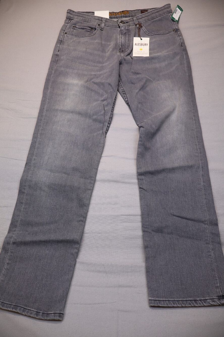 NEW Alesbury Sawyer Men's Light Gray Relaxed Fit Straight Denim Jeans Size 32x34